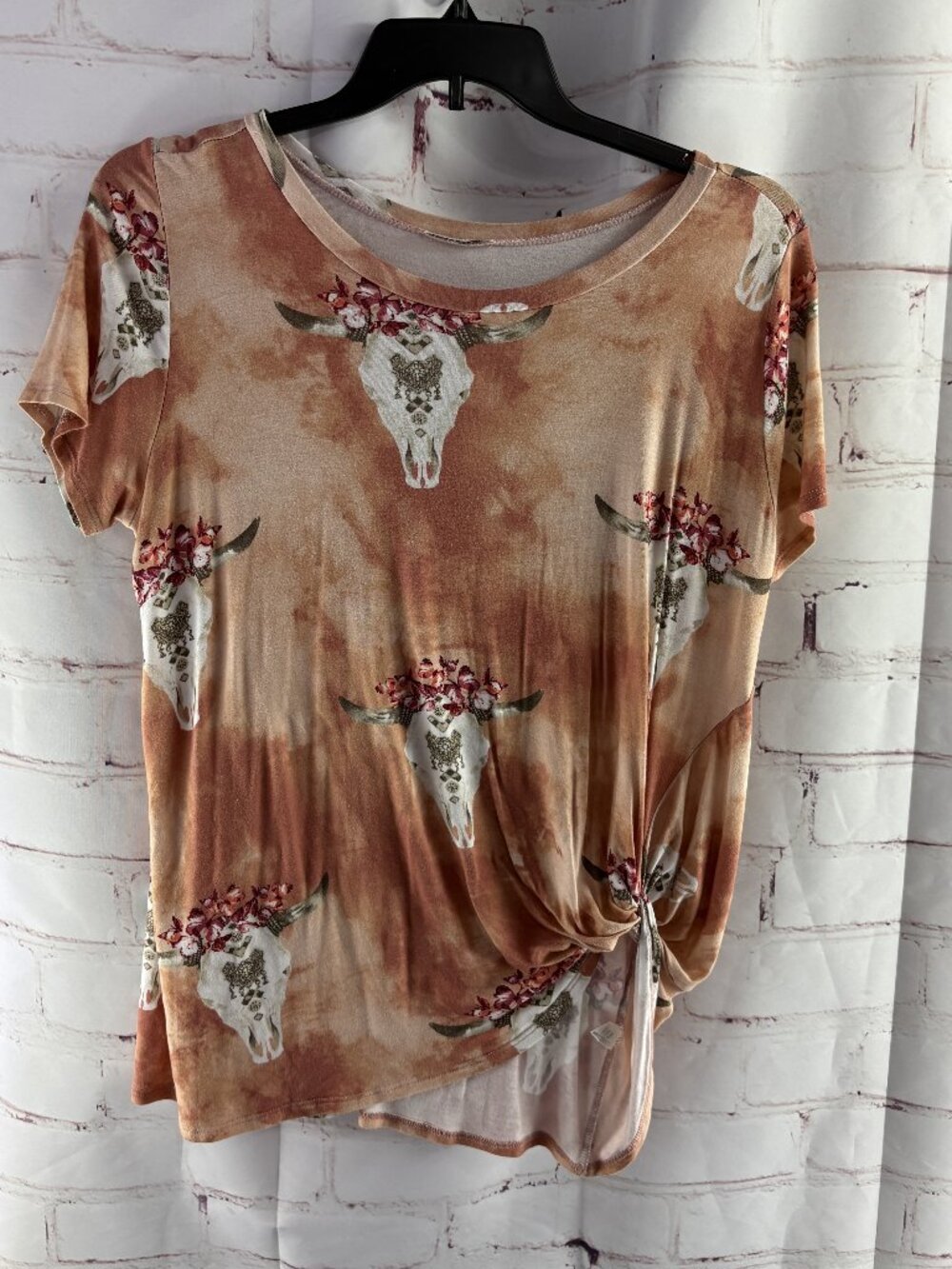Jodifl Western Boho Cow Skull Tye Dye Top XL